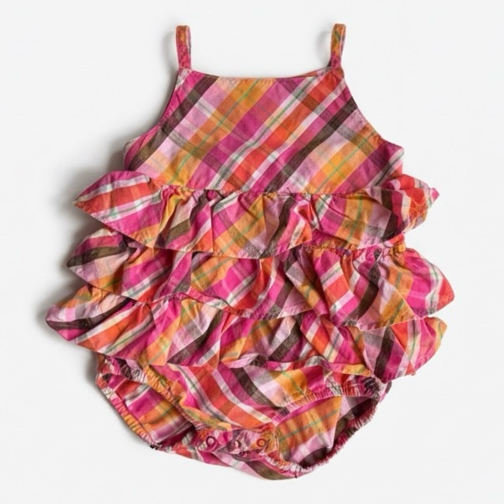 H&M | Vibrant Ruffled Pink Plaid Baby Girl’s Top with Snap Buttons